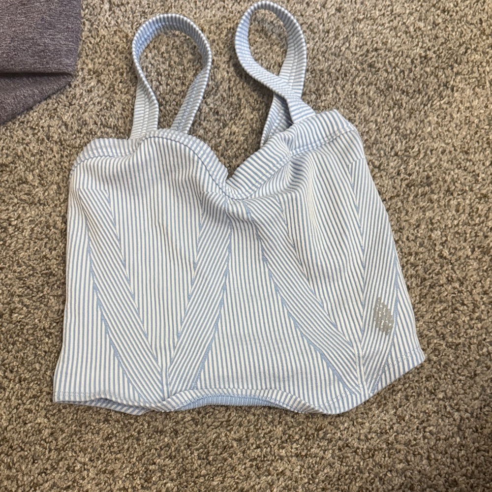 Free People Blue and White Striped Top